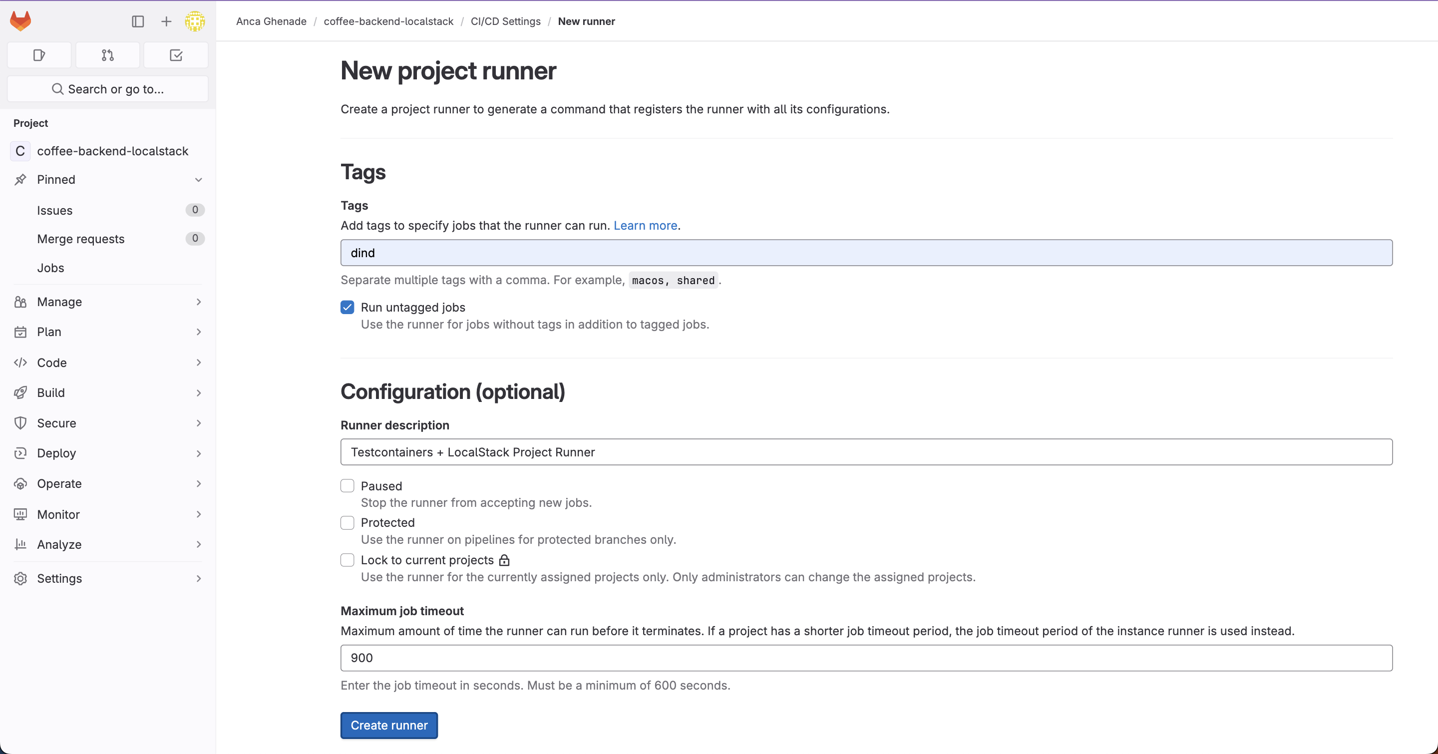 Create runner 1